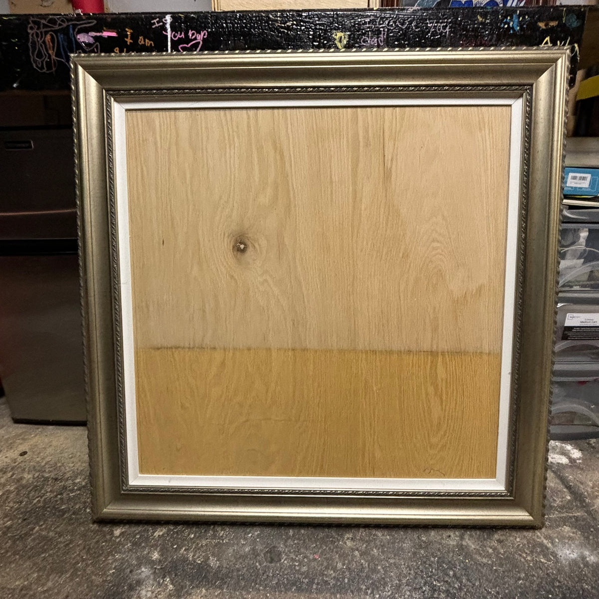 blessed bounty, early state: framed wood panel before drawing